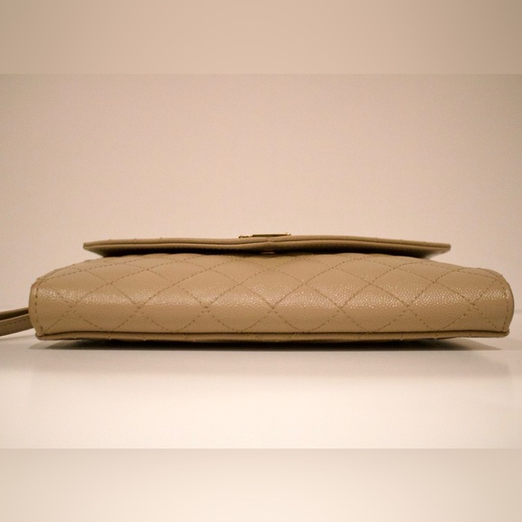 Saint Laurent (YSL) Envelope Flap Clutch Bag in Dark Beige - Picture 5 of 13